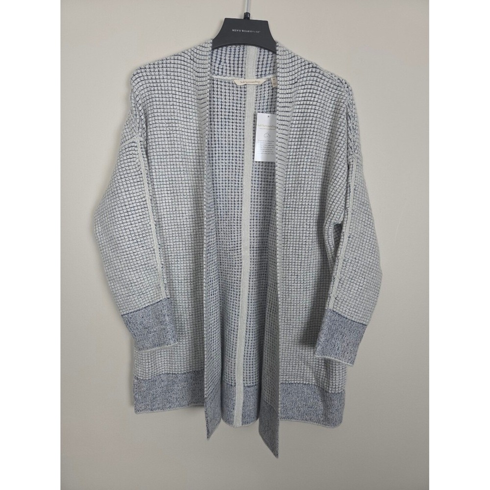 Soft Surroundings Caressa Cardi Sweater XL Gray Blue Waffle Knit Open Front